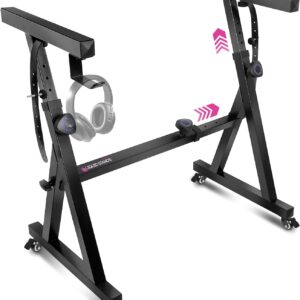 AUCT 21823 - $98 Liquid Stands Keyboard Stand w/ Wheels - Black Z Style Adjustable & Portable Professio