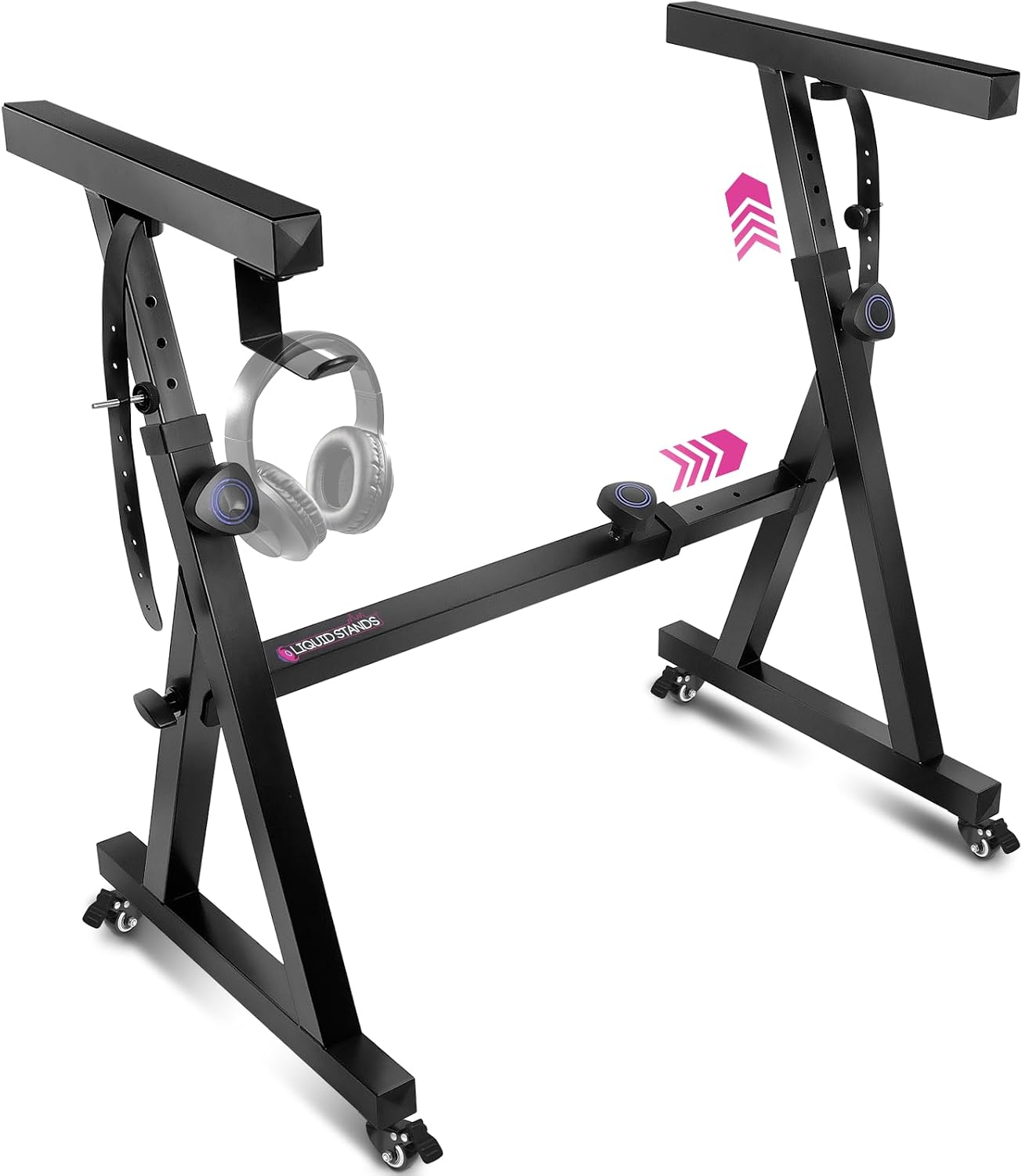 AUCT 21823 - $98 Liquid Stands Keyboard Stand w/ Wheels - Black Z Style Adjustable & Portable Professio