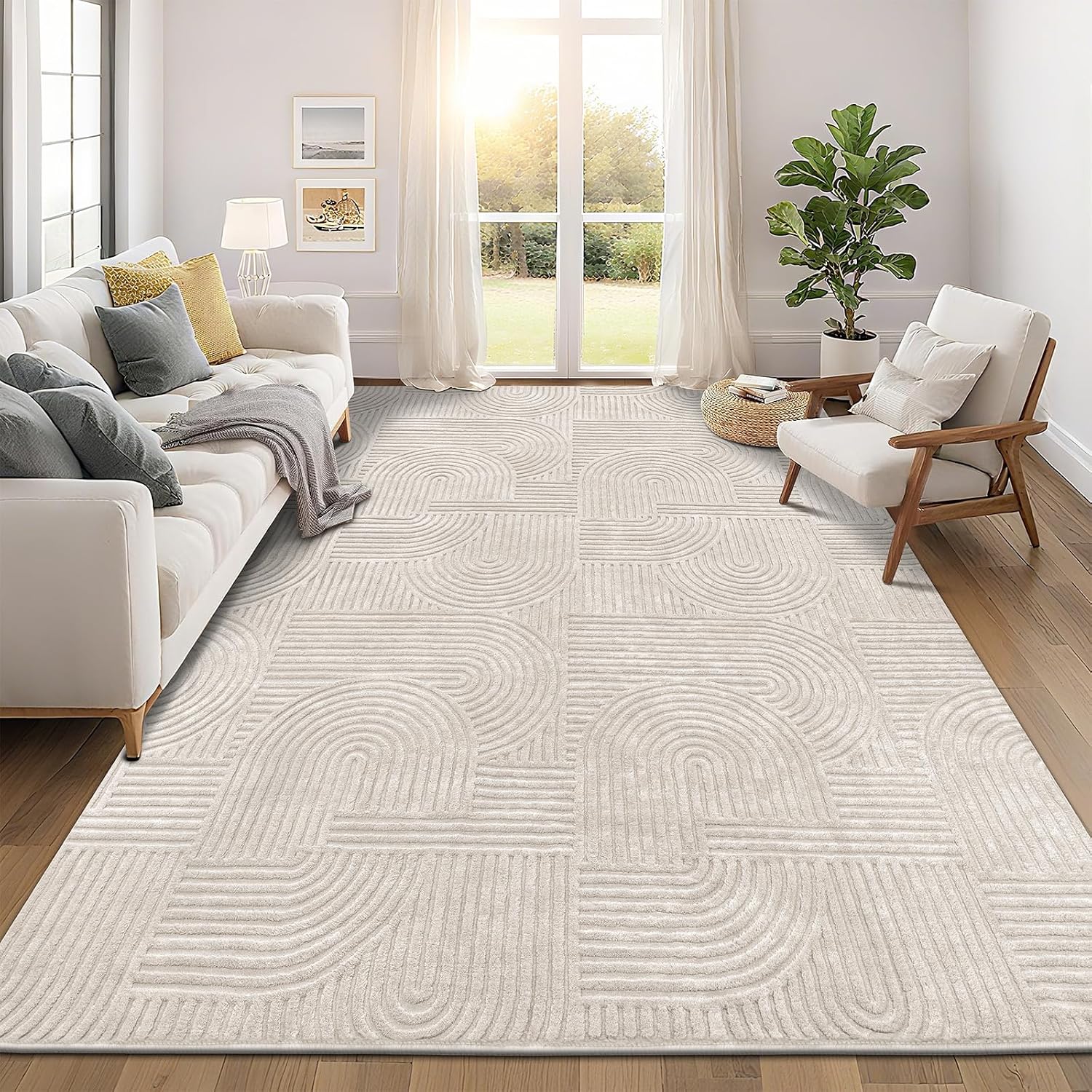 AUCT 21709 – $176 Pauwer 9×12 Area Rugs for Living Room, Modern Non Slip Washable Rug, Beige