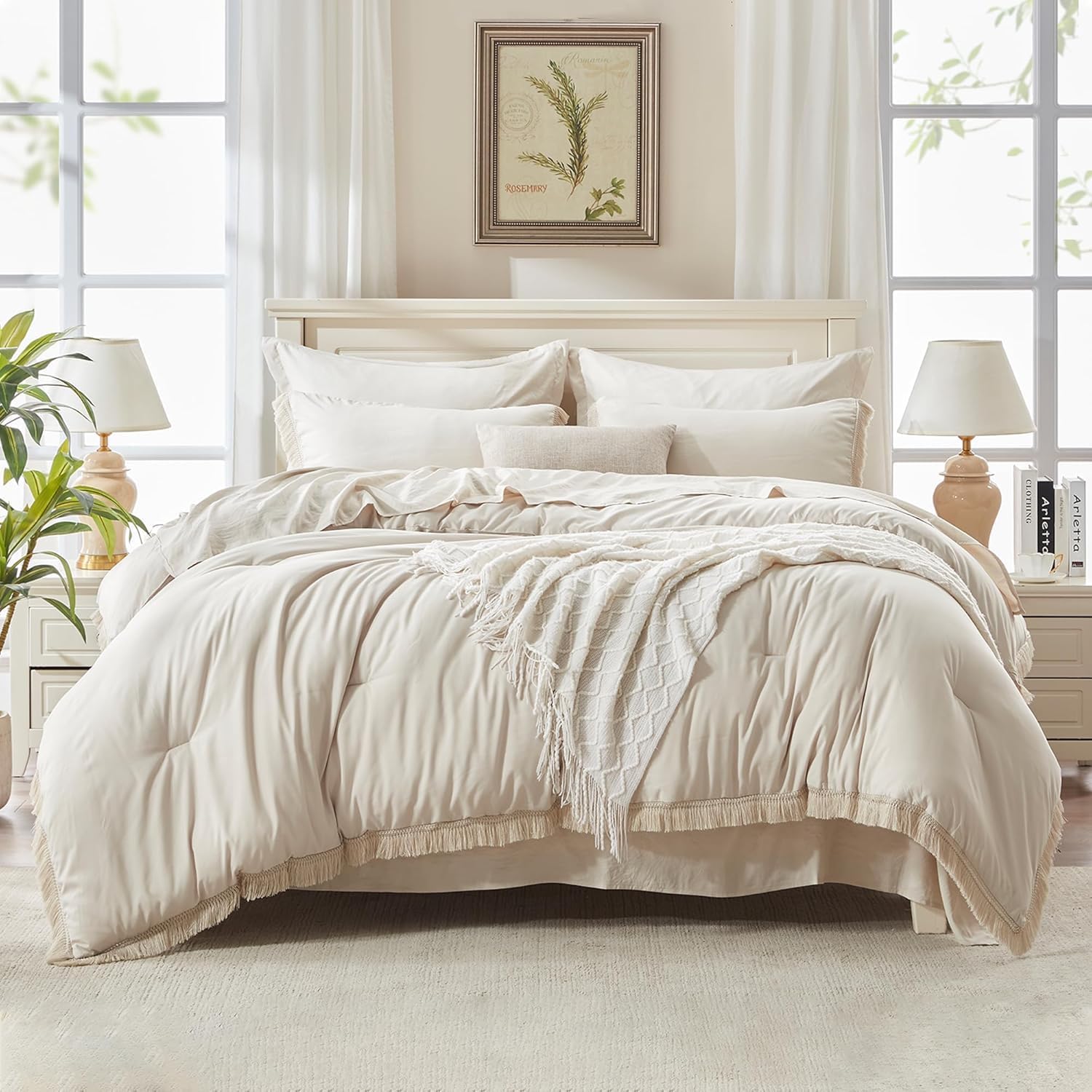 AUCT 20918 - $61 Andency Oversized King Comforter Set, 7 Pieces Beige Bedding - Image 4