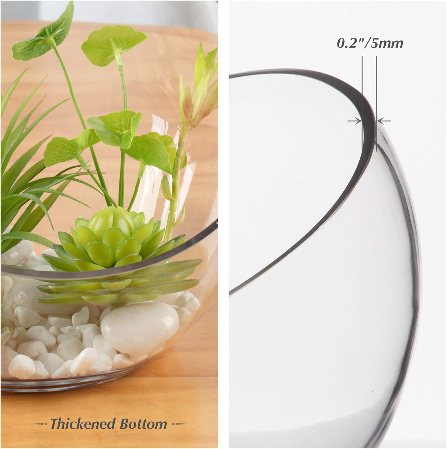 AUCT 21256 - WGV Slant Cut Bowl Glass Vase, Width 11", Height 9.5", Clear Terrarium, Candy Dish, Fruit - Image 3
