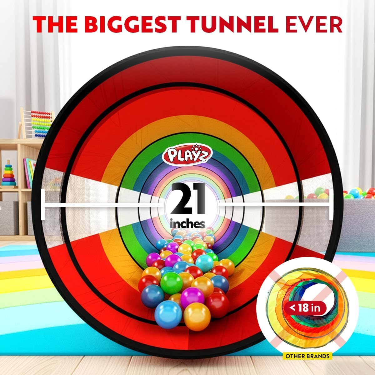 AUCT 20758 - Playz Kids Play Tunnel Toys for Toddlers 1-3, Large 21" Rainbow Pop Up - Image 2