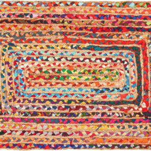 AUCT 21574 - $156 2'x3' Hand Woven Jute Chindi Area Rug - Colorful Boho Rugs