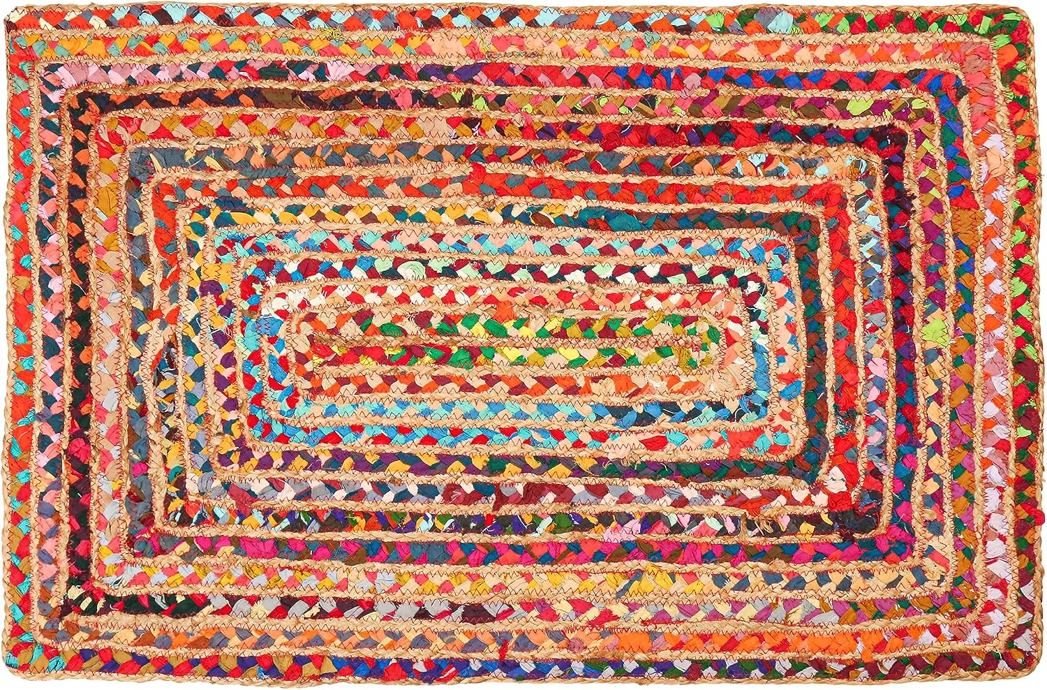 AUCT 21574 - $156 2'x3' Hand Woven Jute Chindi Area Rug - Colorful Boho Rugs