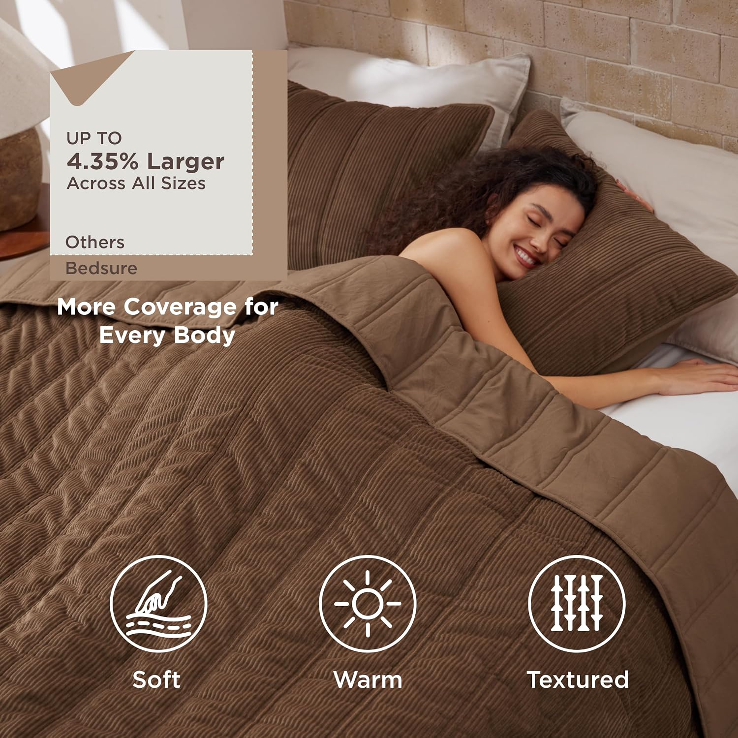 AUCT 20313 - $56 Bedsure Luxury Velvet Quilt King Size - Lightweight Velvet Brown Comforter Set, Oversi - Image 2