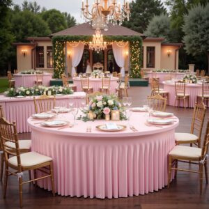 AUCT 22649 - $153 8 Pack Baby Pink Spandex Round Tablecloths for 72 inch Table, Wrinkle Free 132inch St