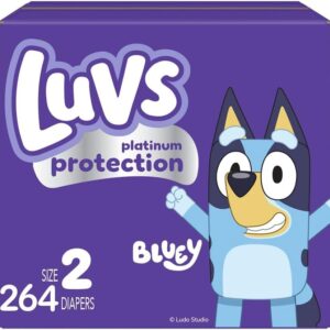 AUCT 22290 - $51 Luvs Size 2 Baby Diapers, Platinum Protection Bluey Diapers for Day & Night,Size 2 (12