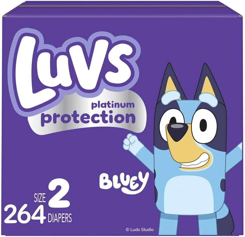 AUCT 22290 - $51 Luvs Size 2 Baby Diapers, Platinum Protection Bluey Diapers for Day & Night,Size 2 (12