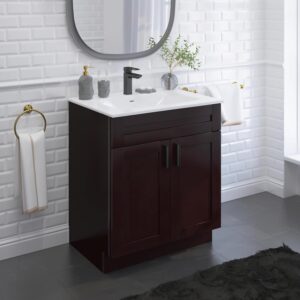 AUCT 21638 - $168 30" Espresso Shaker Bathroom Vanity Base   Ready-to-Assemble Sink Cabinet, Freestandi