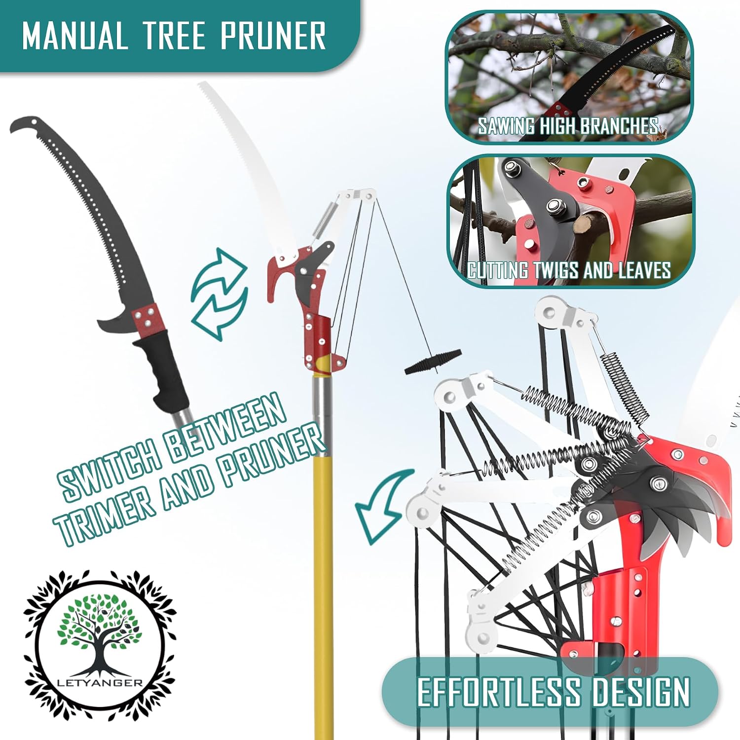 AUCT 22534 - $57 7.3-27FT Extendable Long Handle Pole Saw with Blade and Branch Scissors - Image 3