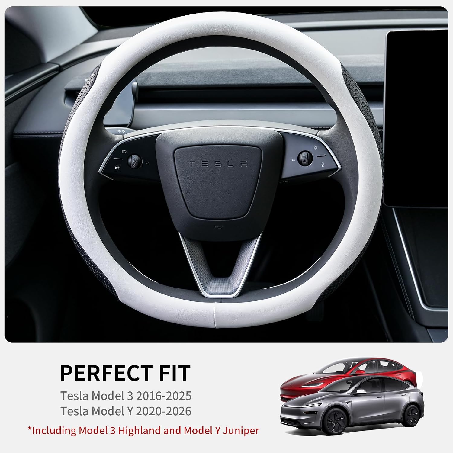 AUCT 21858 - Uxcer Nappa Leather Steering Wheel Cover Compatible with Tesla Model 3/Y 2016-2025 2026 Ju - Image 2