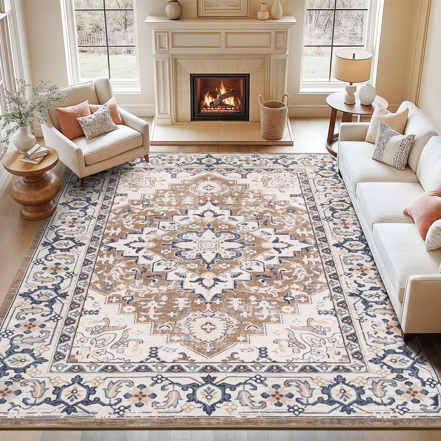 AUCT 21506 - $67 Lofus 8x10 Area Rugs for Living Room Bedroom, Soft Boho Carpet Floral Brown