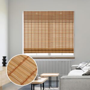 AUCT 22538 - SMONTER Bamboo Roman Shades for Windows-Cordless Wooden Woven Blinds Light Filtering Bambo