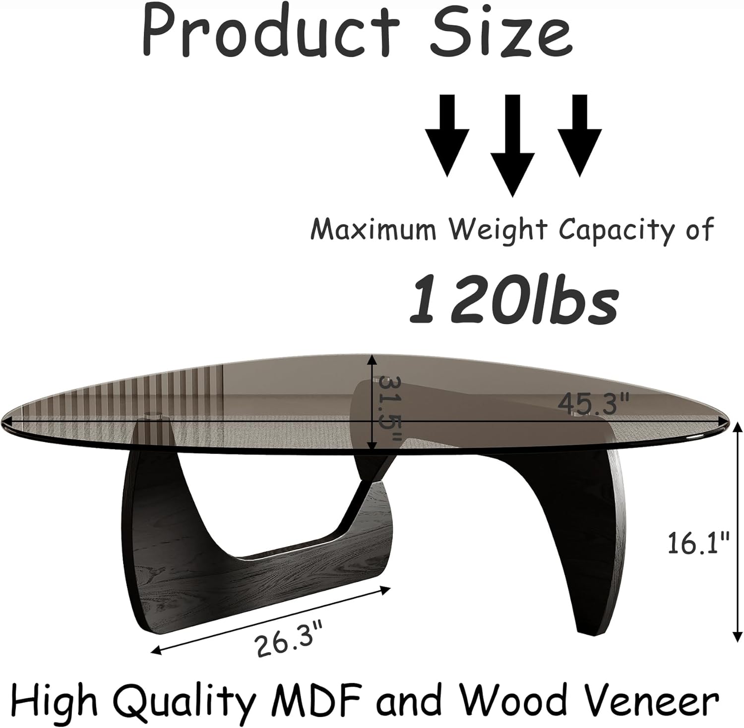 AUCT 21854 - $150 Honyee Morden Coffee Table, 42.5" x 28.5" x 16.1" Triangle Tempered Glass Top for Liv - Image 2