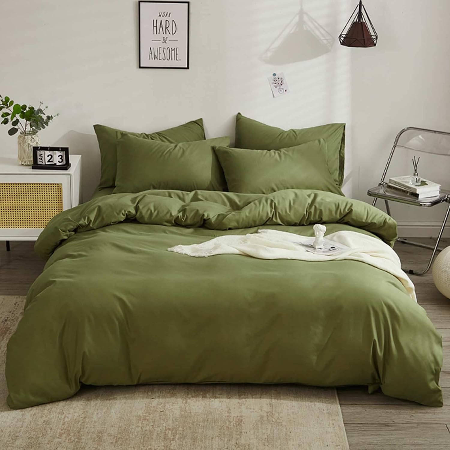 AUCT 21035 - Nanko Cal King Comforter Set Dark Green, Olive Green Soft Reversible All Season Down Alter - Image 2