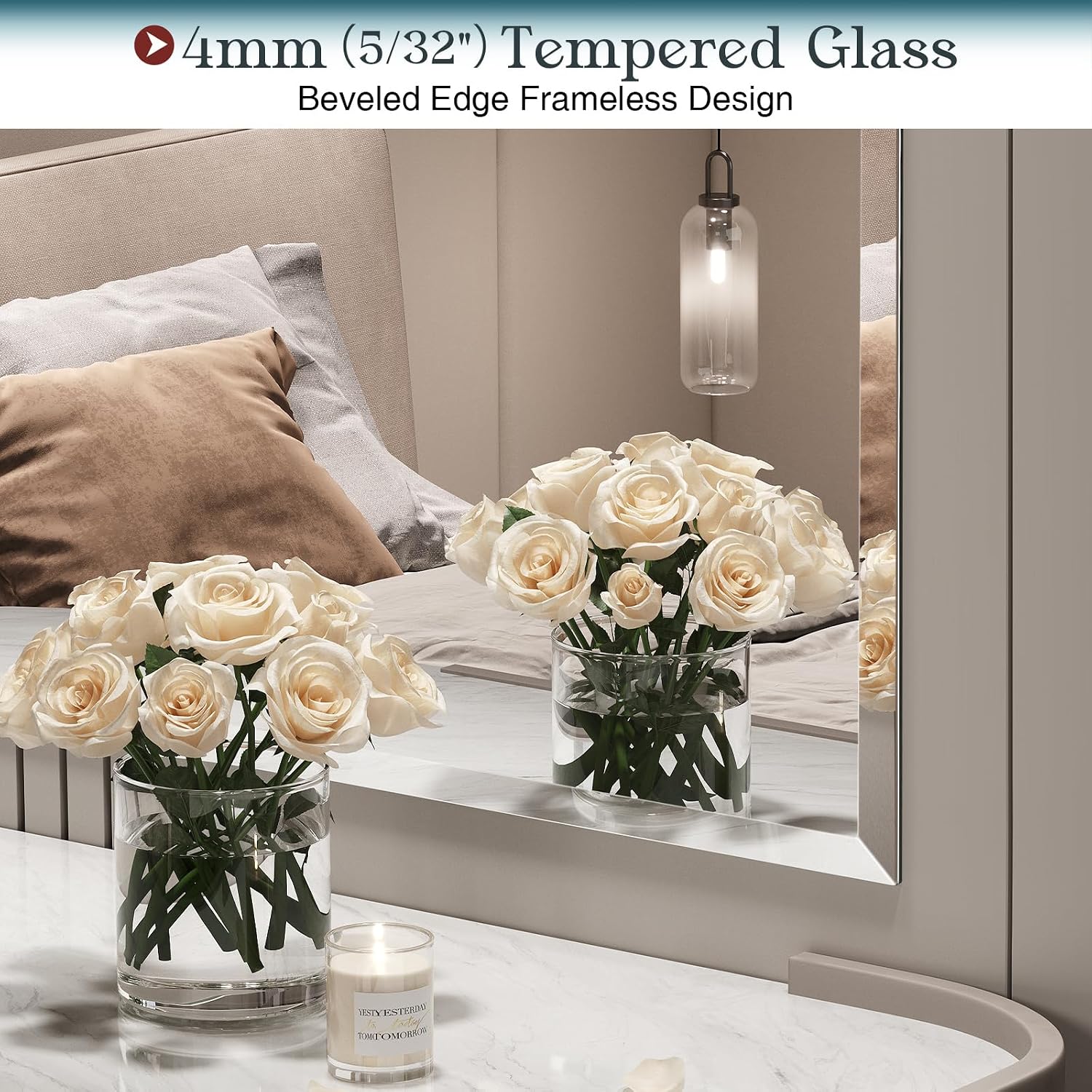 AUCT 21897m - $80 Frameless Bathroom Mirror, 30"x36" Beveled Bathroom Mirror for Vanity, Wall Mount Mirr - Image 4