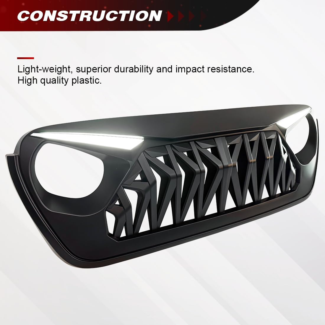 AUCT 22648 - $155 Front Shark Grille Compatible with 2018-2025 Jeep Wrangler JL JLU Gladiator JT, w/DRL - Image 3