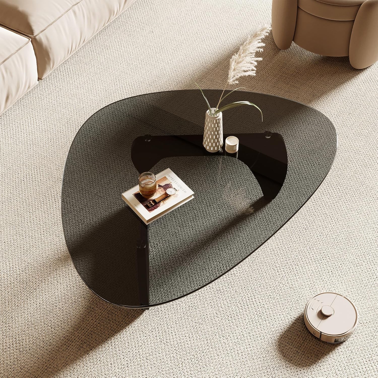 AUCT 21854 - $150 Honyee Morden Coffee Table, 42.5" x 28.5" x 16.1" Triangle Tempered Glass Top for Liv - Image 4