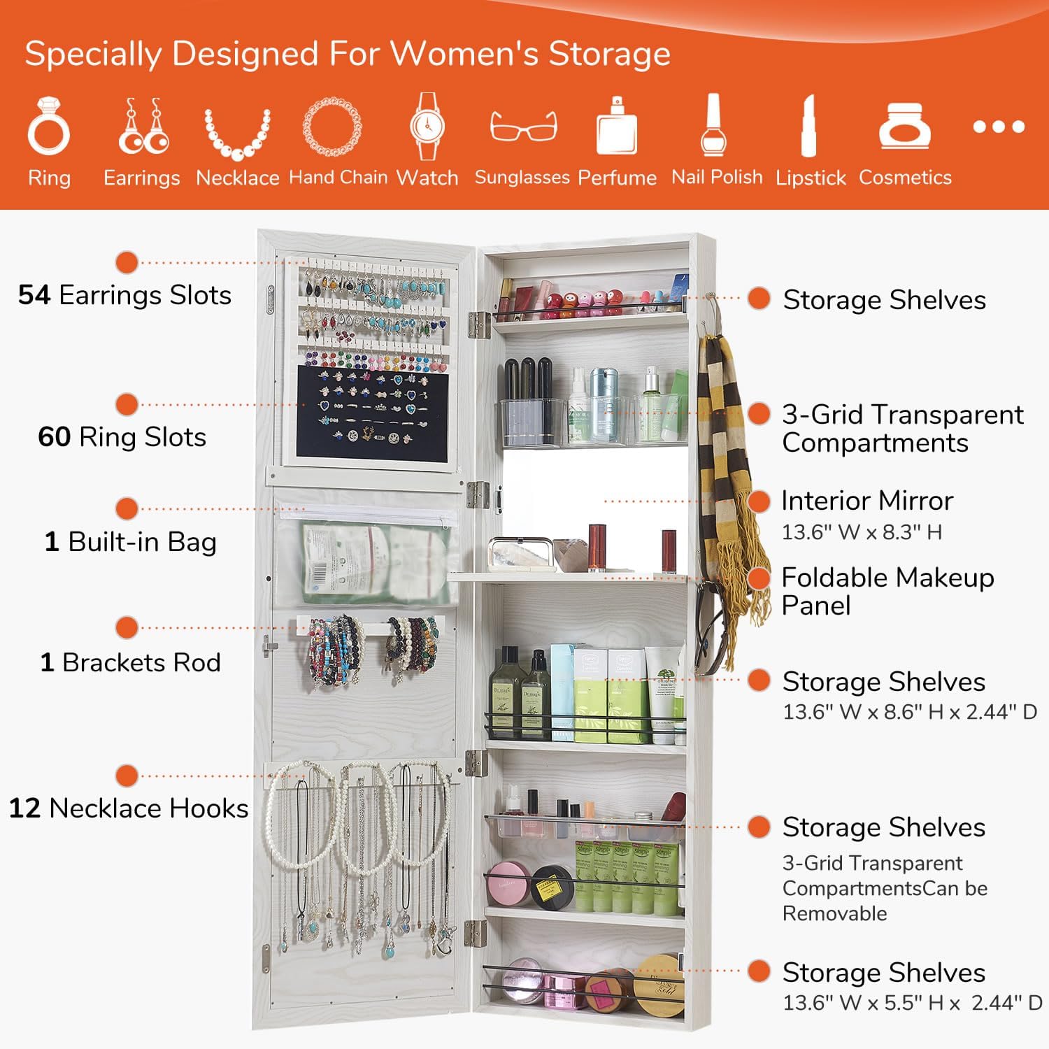 AUCT 21073 - $130 GISSAR Jewelry Mirror Armoire Wall Mount Over The Door Mirror Jewelry Cabinet Storage - Image 4