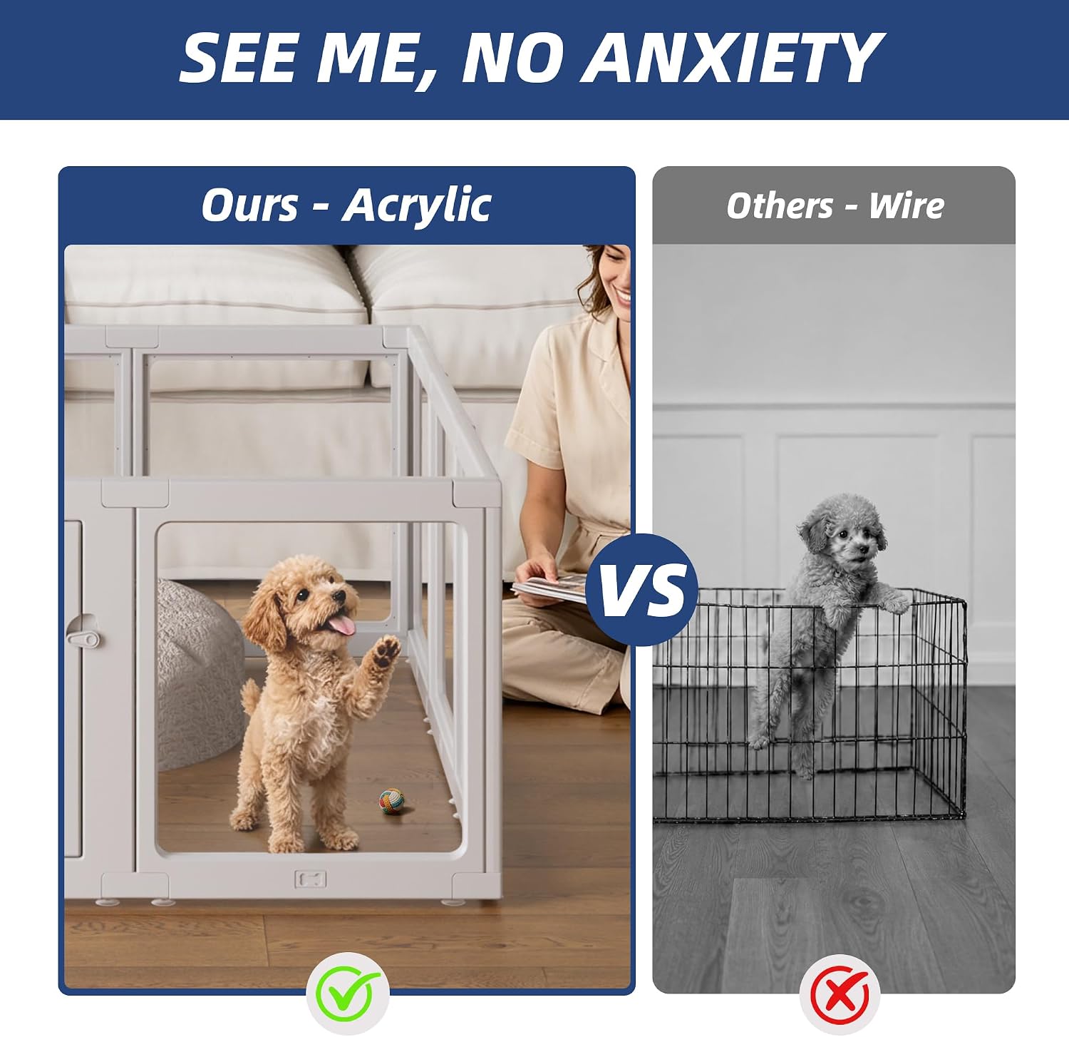 AUCT 21742 - $130 Clear Acrylic Dog Playpen Indoor Pet Pen, 24" H, Grey, 10 Panels - Image 2