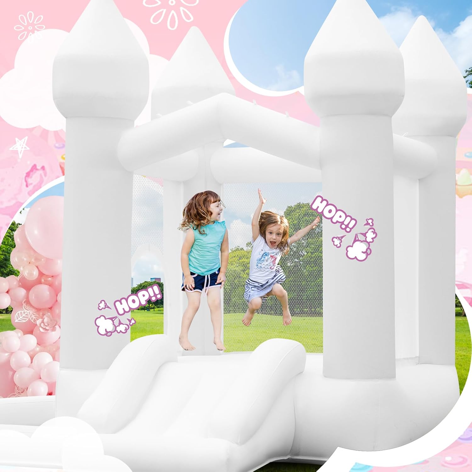 AUCT 22515 - $250 FBSPORT White Bounce House, Inflatable Bouncer with Air Blower,Indoor & Outdoor Bounc - Image 4