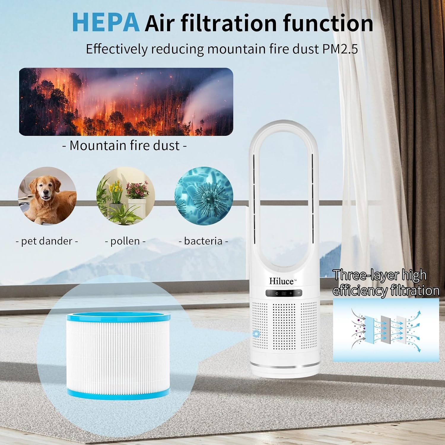 AUCT 21064 - $57 Hiluce Bladeless Fan with Air Purifier,20dB Quiet Tower Fan with Remote - Image 2