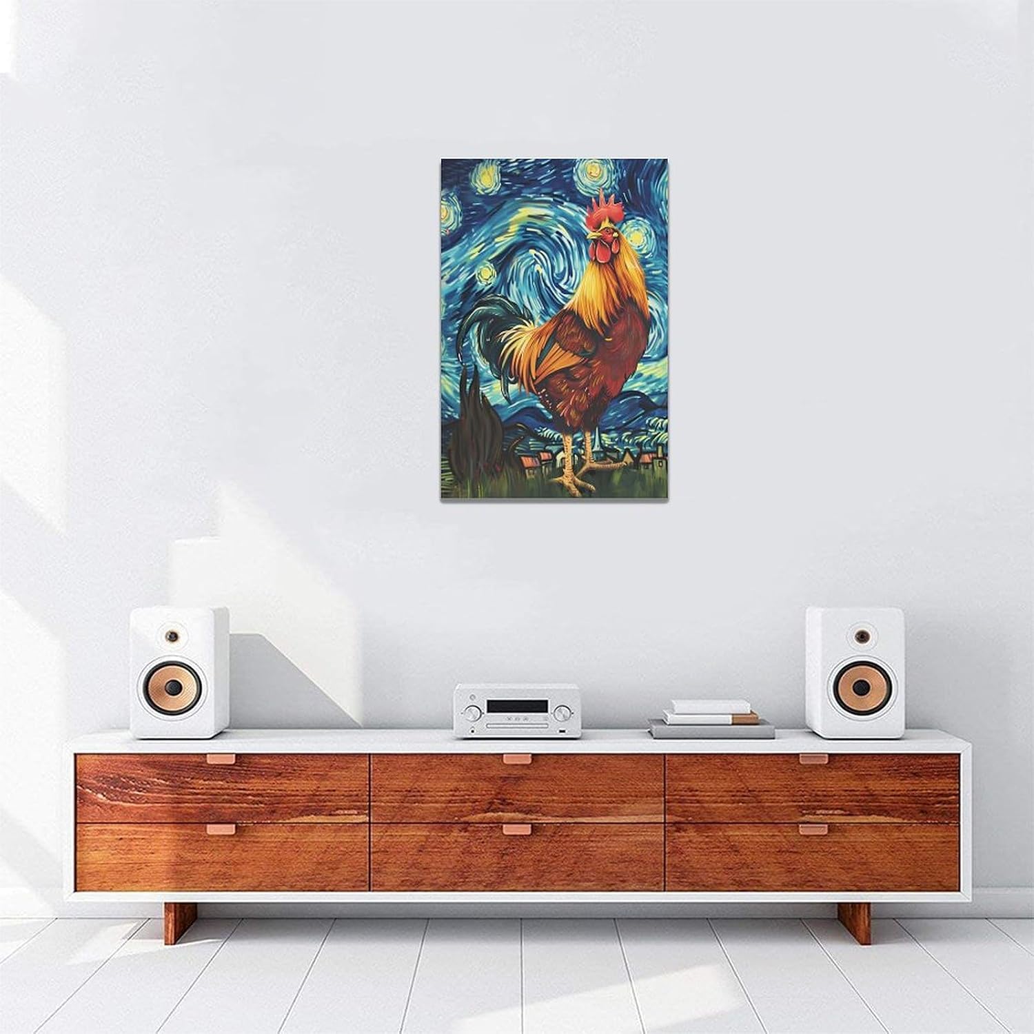 AUCT 22144m - Flintis Rooster Canvas Wall Art, Abstract Starry Sky Night Colorful Chicken Pictures Wall - Image 4