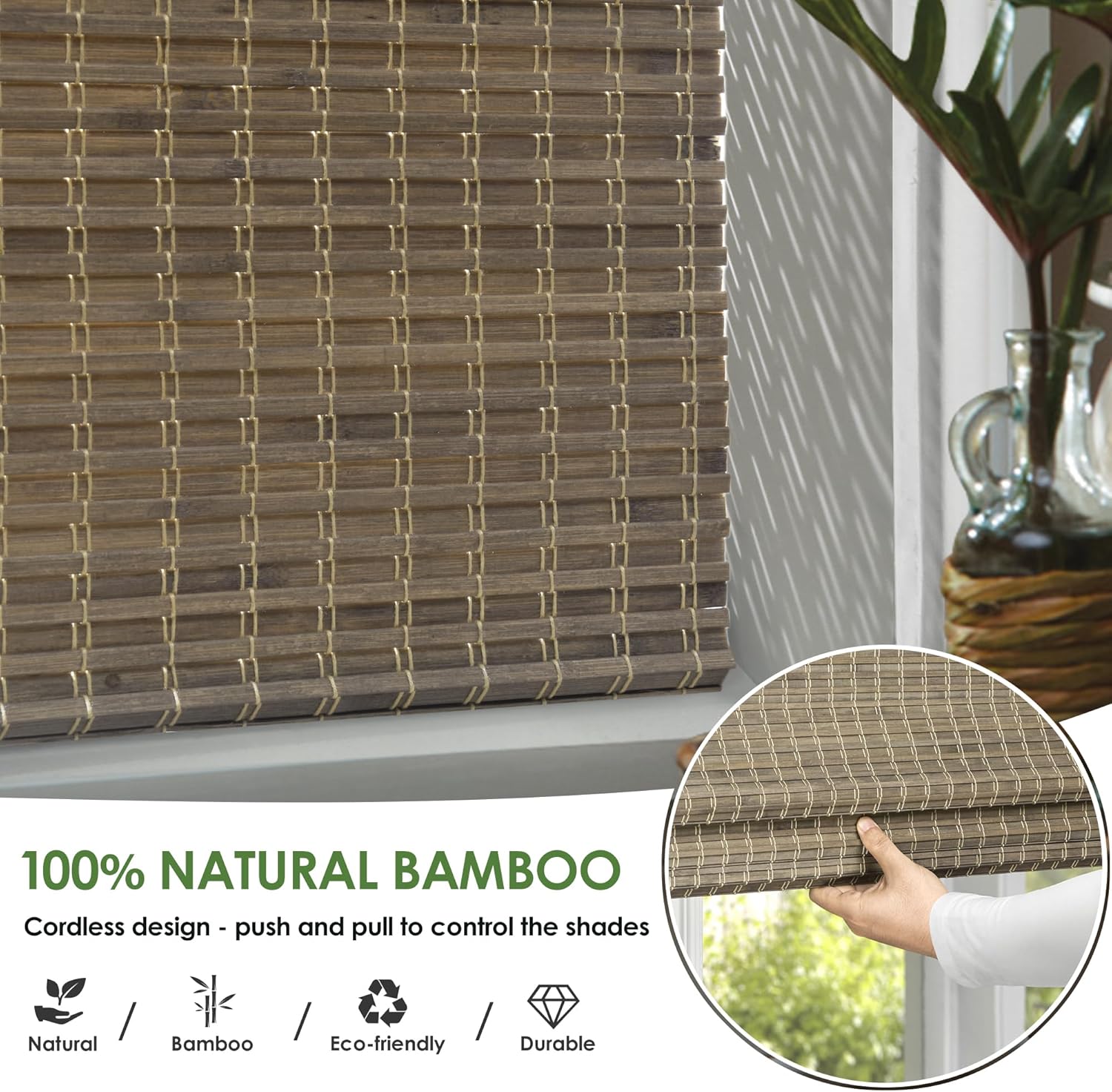 AUCT 21855 - LazBlinds Cordless Bamboo Roman Shades, 29.5x64, BDP-Driftwood - Image 4