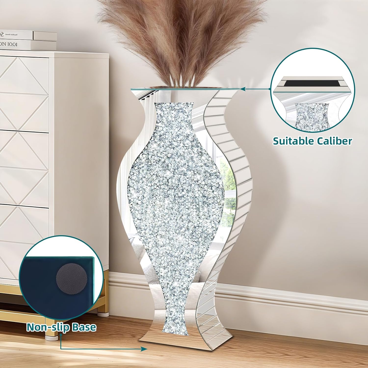 AUCT 22673 - $99 27" Tall Crushed Diamond Floor Vase, Fish-Shaped Silver Large Vases for Decor Living R - Image 4