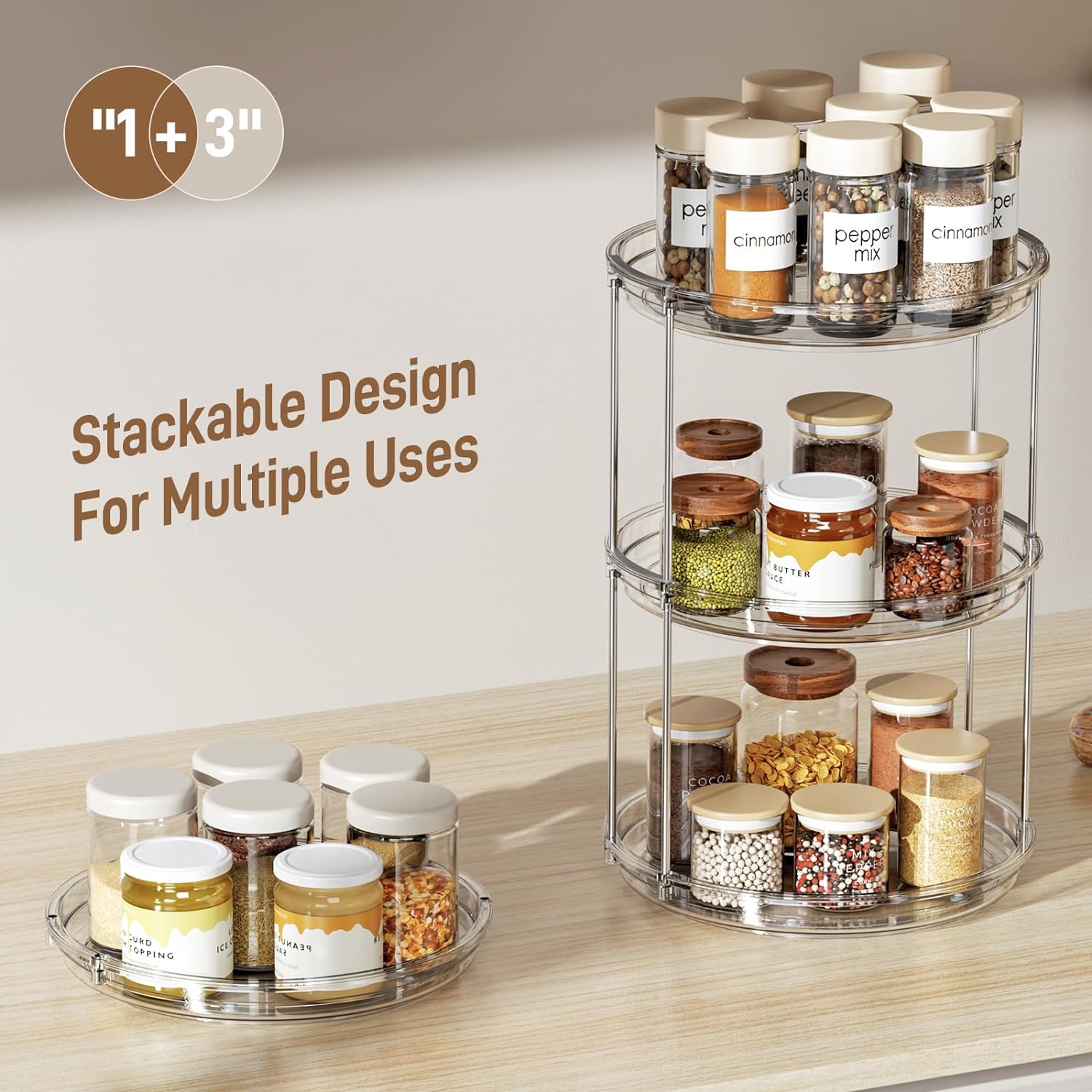 AUCT 21736 - LAMU 2 Pack 2 Tier Lazy Susan Turntable Organizer 9.25' Rotating Spice Rack Organization f - Image 3