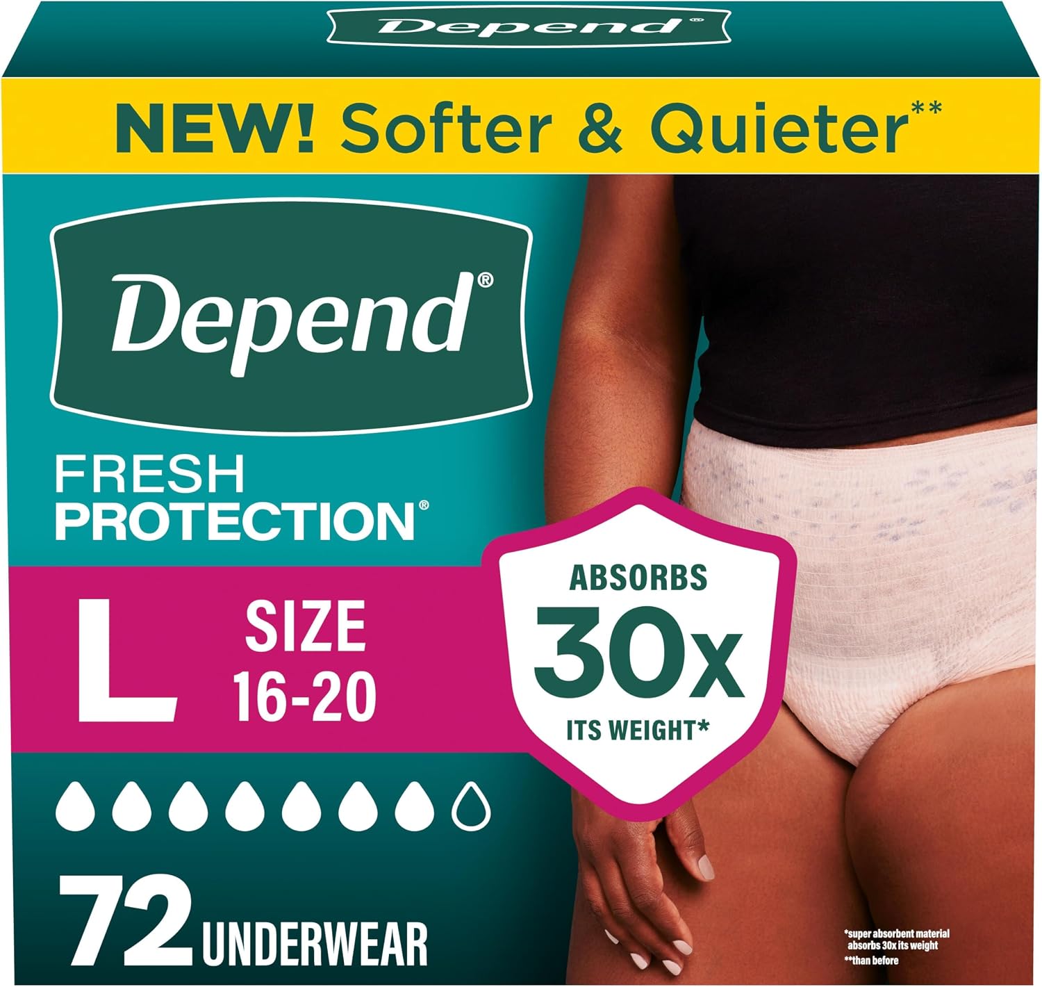 AUCT 22484 - $67 Depend Fresh Protection Adult Diapers for Women, Large, 72 Count