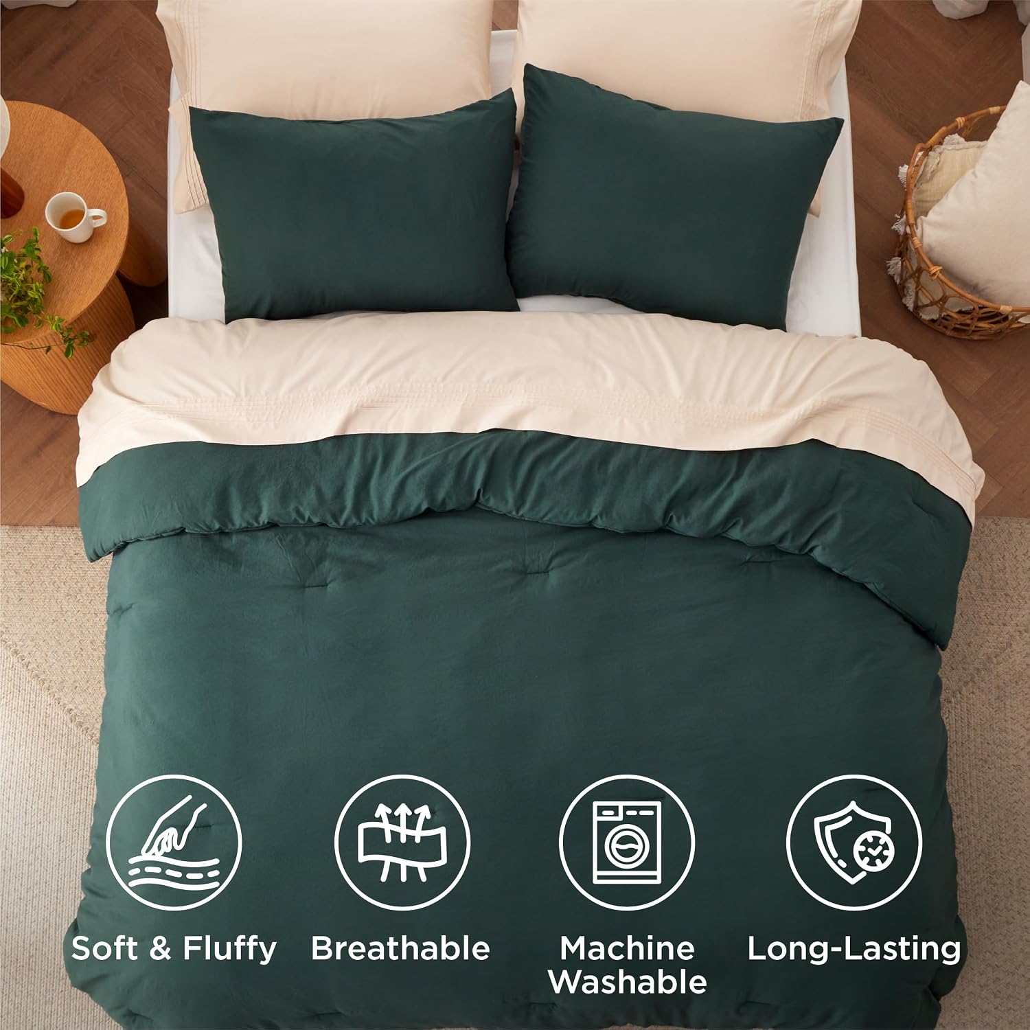 AUCT 20886 - $55 Bedsure King Comforter Set Prewashed Bedding Set 3Pcs Forest Green 104"x90" - Image 4
