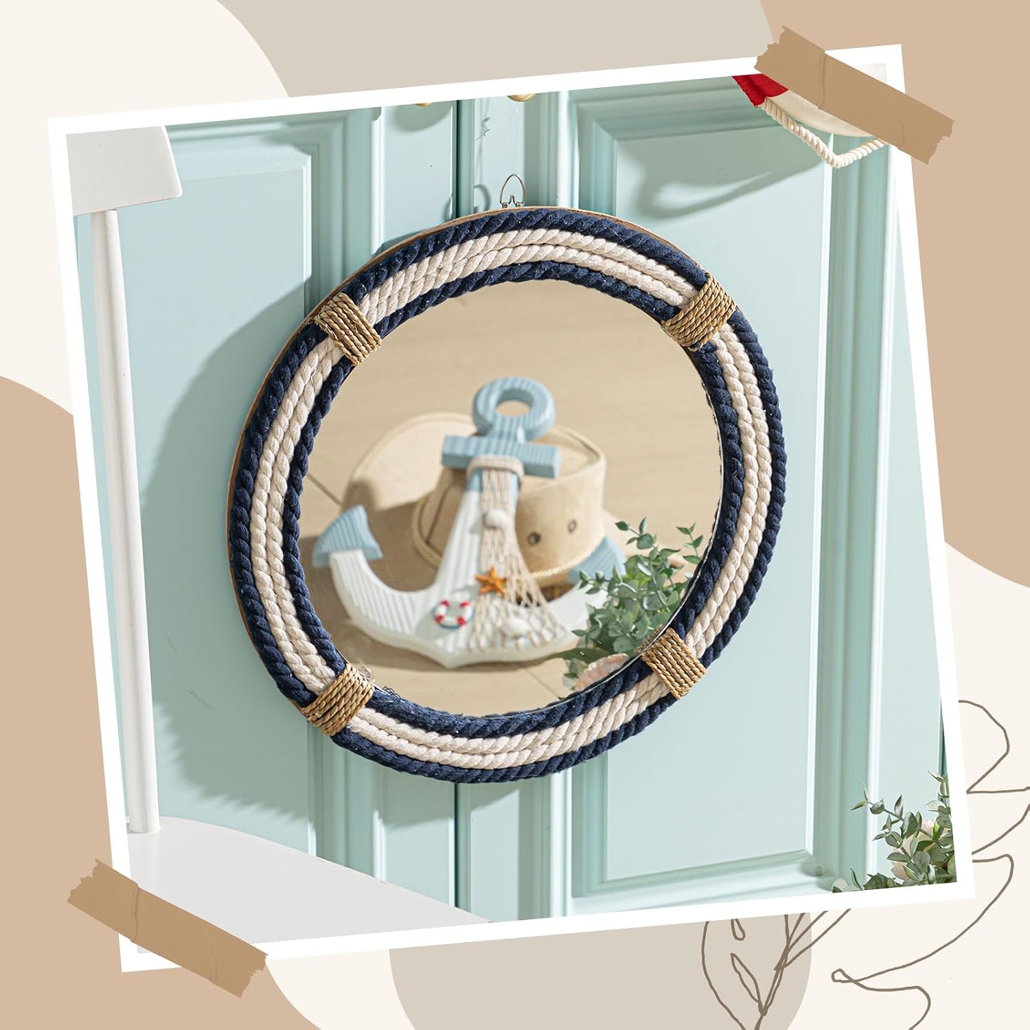 AUCT 22120 - $150 Vercraft Nautical Coastal Mirror 16" Wall Decor with Rope Wrapped Trim and Hanging Lo - Image 4