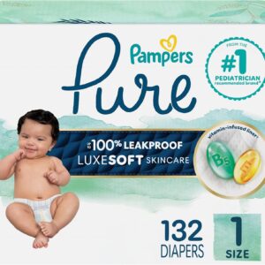 AUCT 22625 - Pampers Pure Baby Diapers, Size 1 (8-14 lbs), 132