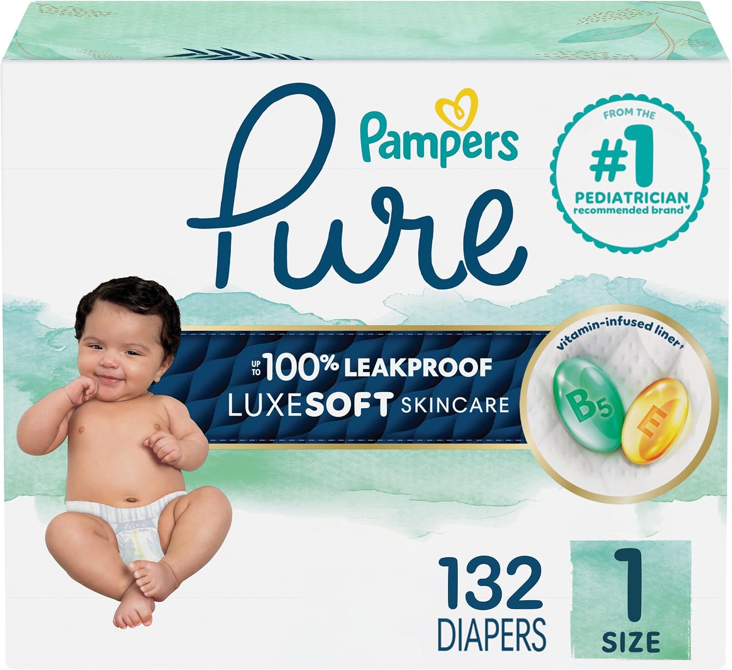 AUCT 22625 - Pampers Pure Baby Diapers, Size 1 (8-14 lbs), 132