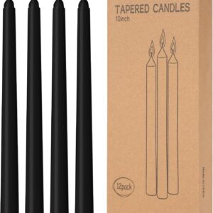 AUCT 22456 - 12 Pack Black Taper Candles 10 inch - Taper Candles Dripless, Smokeless, Unscented - 8 Hou