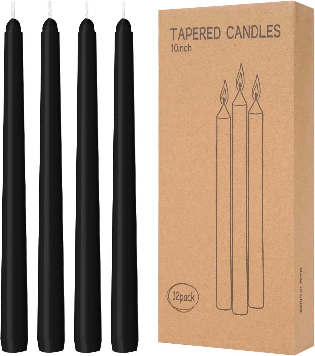 AUCT 22456 - 12 Pack Black Taper Candles 10 inch - Taper Candles Dripless, Smokeless, Unscented - 8 Hou