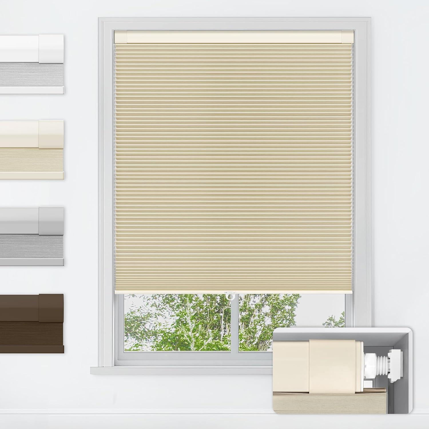 AUCT 22381 - $53 LazBlinds No Drill Cordless Cellular Shades, 40" W x 48" H, Beige