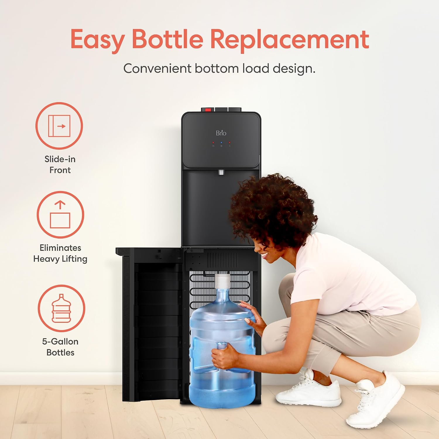 AUCT 22516 - $170 Brio 130 Series Bottom Load Water Cooler Dispenser, 5 Gallon Bottles, Black - Image 3