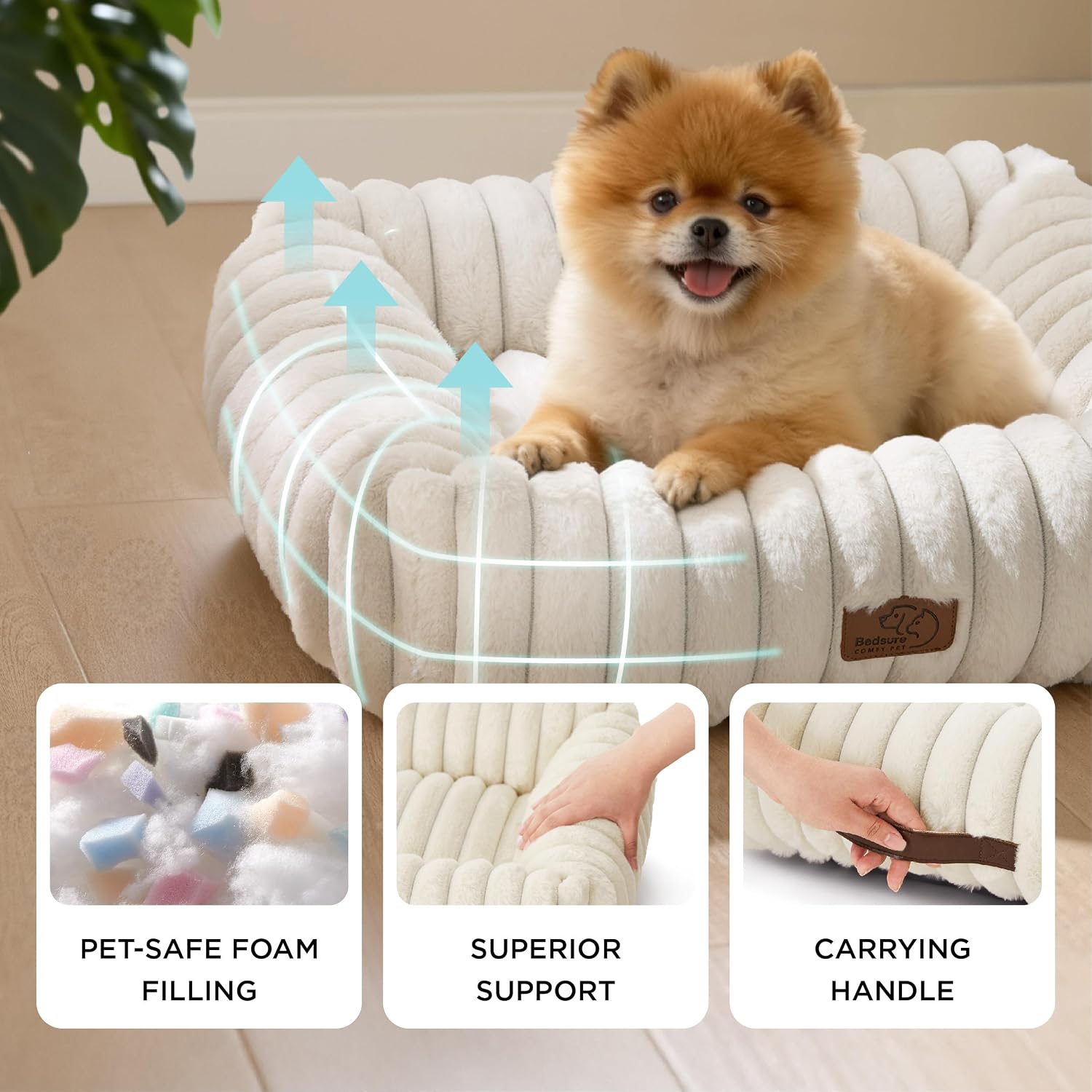 AUCT 21032 - Bedsure ComfyFleece Cute Dog Bed for Small Medium Dogs Washable,25in Cream - Image 3