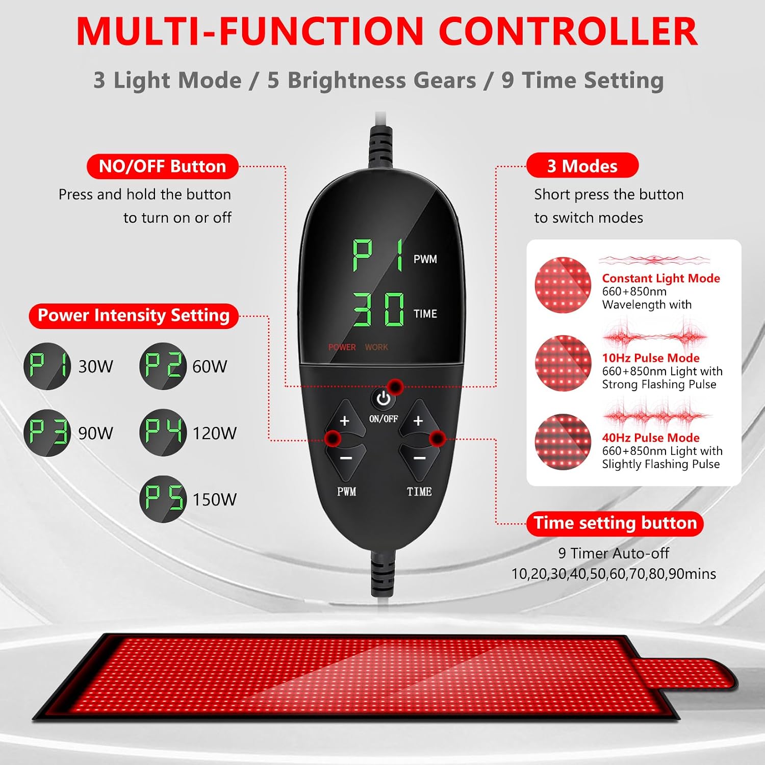 AUCT 22092 - $400 84.6' X 33.5' 1400pcs 660nm & 850nm Red Therapy Mat with 3 Modes 9 Timer - Image 3