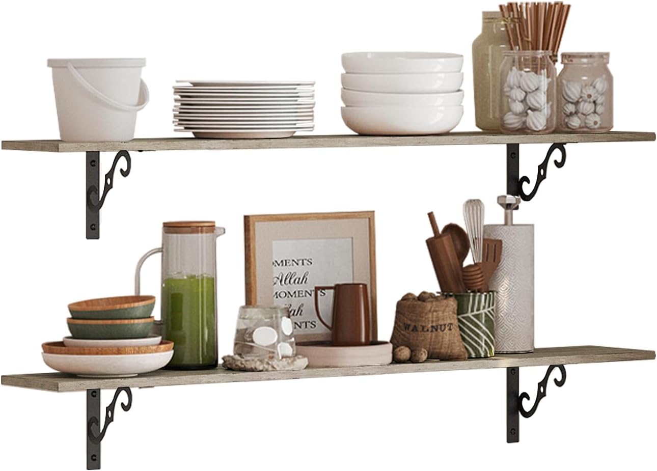 AUCT 20986 - DINZI LVJ Long Wall Shelves, 23.6" Large Floating Shelves Set of 2, Farmhouse Display Shel