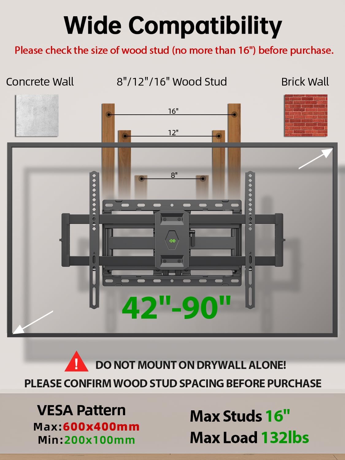 AUCT 20279 - $56 USX Mount Full Motion TV Wall Mount for Most 42-90 inch Flat Screen/LED/4K, TV Mount B - Image 2