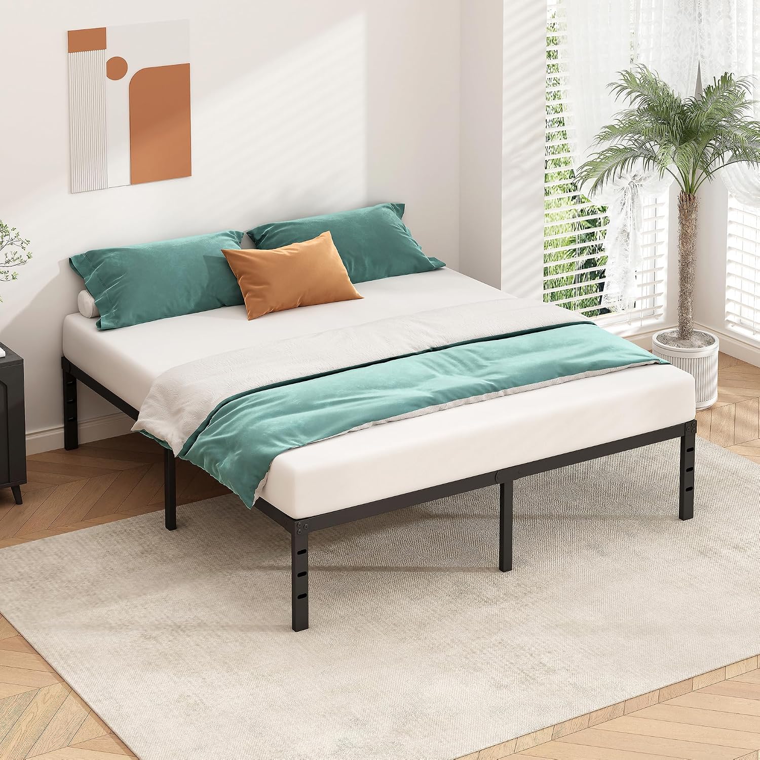 AUCT 21048 - $60 HLIPHA Metal Platform Bed Frame 18 Inch Tall,No Box Spring Needed,Full Size Bed with H - Image 4