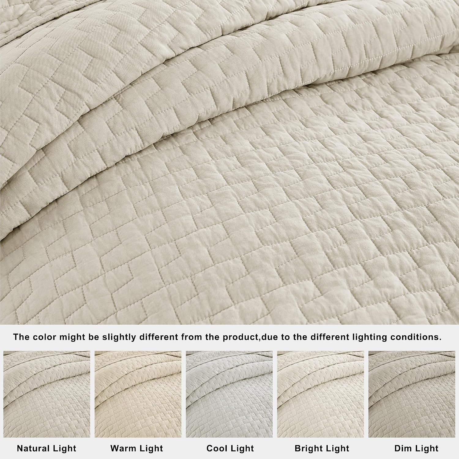 AUCT 20891 - $70 palassio Beige 100% Cotton Quilt Queen Size Bedding Sets with 2 Pillow Shams, Textured - Image 2