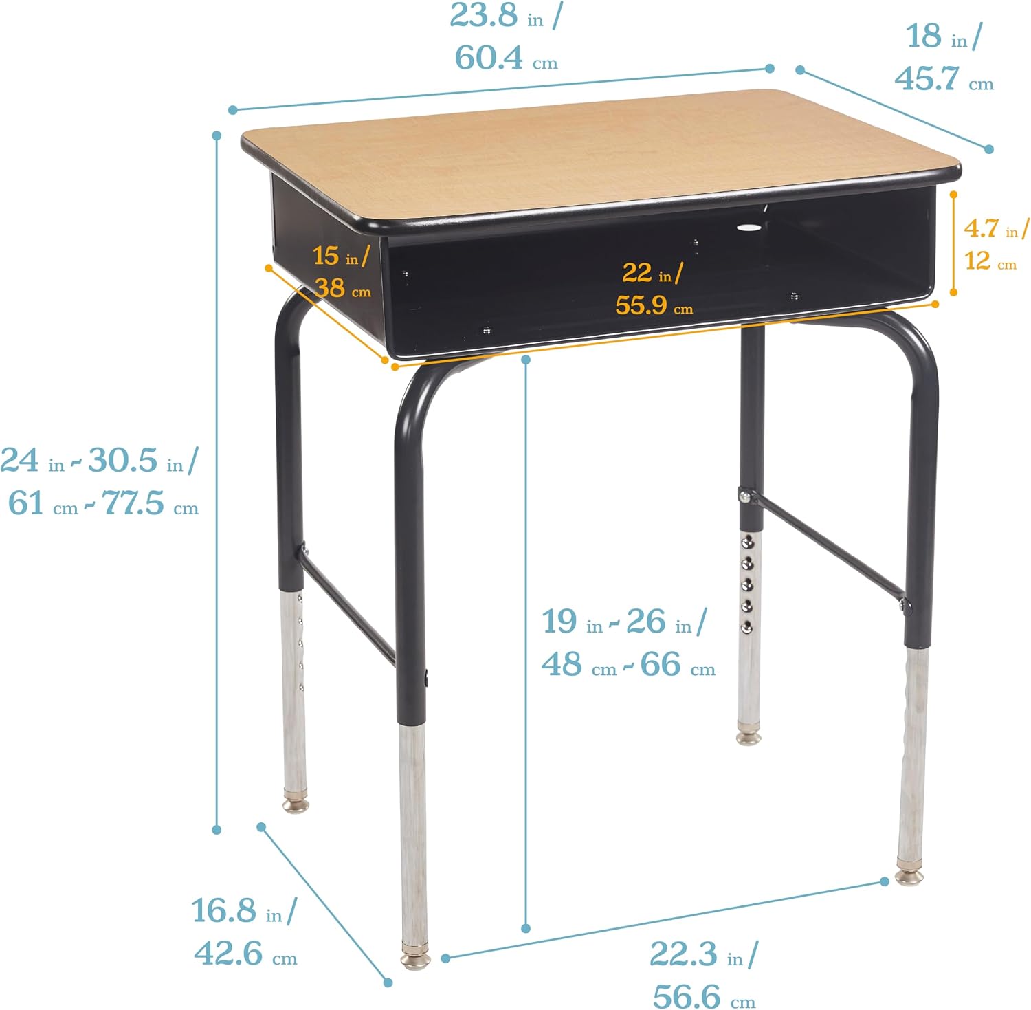 AUCT 22317 - $95 ECR4Kids Open Front Desk with Metal Storage Book Box, Adjustable, Classroom Furniture, - Image 3
