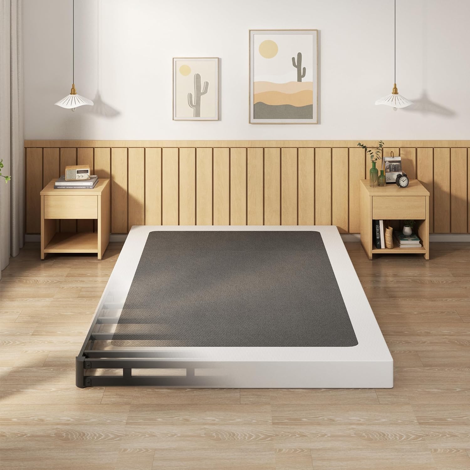 AUCT 20982 - $70 EMODA 5 Inch Box Spring Full Size Metal Bed Base with Fabric Cover