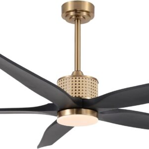 AUCT 21041 - $270 LEDLUX 60" Ceiling Fan with Light Remote Control, Solid Wood, 6-Speed, Quiet Revers