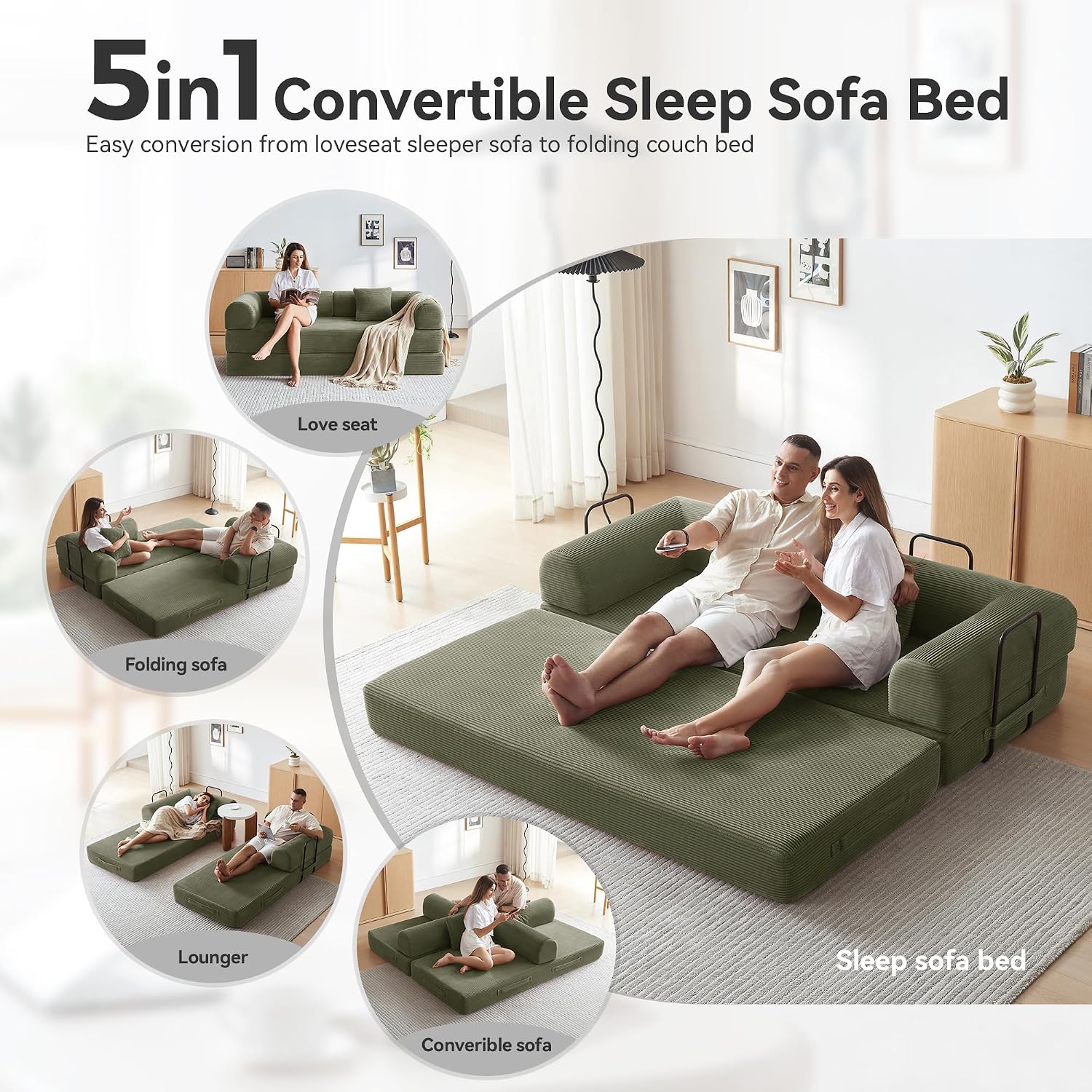 AUCT 20452z - $260 79" Convertible Sofa Bed, Boneless Couch for Living Room (Light Green) - Image 4