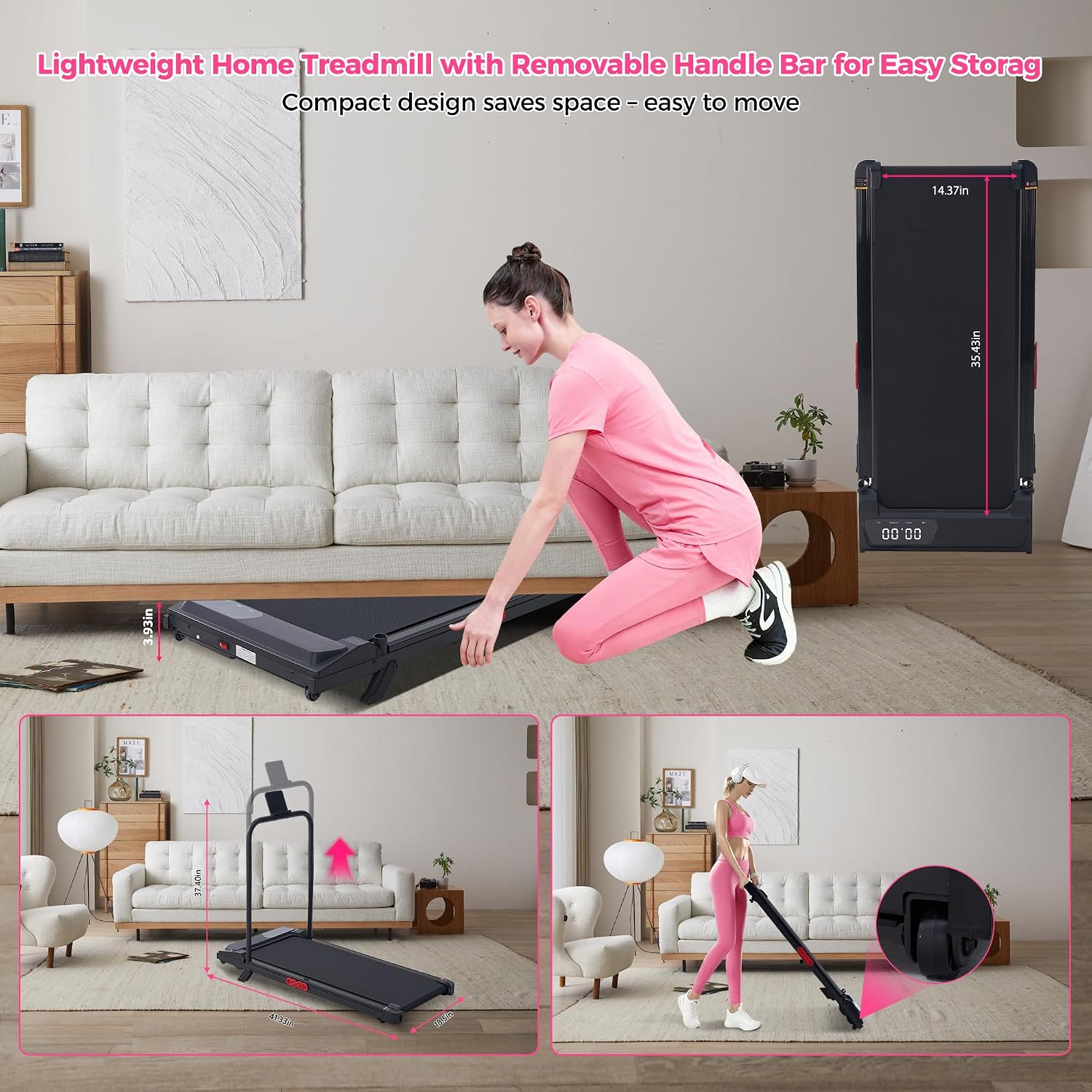 AUCT 22075 - $114 Walking Pad with Incline and Handle Bar, Portable Treadmill for Home Small, Electric - Image 2
